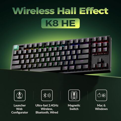 keychron k8 he tkl اللاسلكي بلوتوث 2.4g وضع ثلاثي الأسلوب السلكي لوحة مفاتيح قاعة قابلة للتبديل مع QMK عبر الزناد السريع للألومنيوم+الخشب لنظام التشغيل Windows Linux-Black in Saudi Arabia