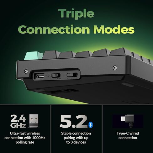 keychron k8 he tkl اللاسلكي بلوتوث 2.4g وضع ثلاثي الأسلوب السلكي لوحة مفاتيح قاعة قابلة للتبديل مع QMK عبر الزناد السريع للألومنيوم+الخشب لنظام التشغيل Windows Linux-Black in Saudi Arabia