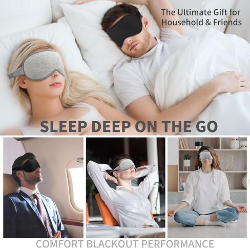 3D Sleep Mask for Men Women 2 Pack, Blackout Eye Mask for Sleeping Eye Mask for Side Sleeper, Memory Foam Adjustable&Washable, Airplane Travel Essentials Couples Yoga Meditation Office Night, Black in Saudi Arabia
