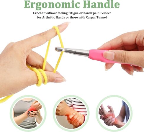 KOKNIT 5 pcs Large Crochet Hook Set for Arthritic Hands Ergonomic (6.5mm/7mm/8mm/9mm/10mm), Crochet Needle Kit for Adults with Tools Accessories, Pink in Saudi Arabia