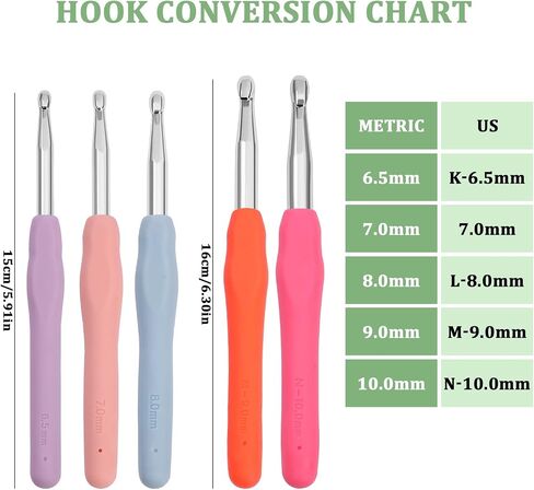 KOKNIT 5 pcs Large Crochet Hook Set for Arthritic Hands Ergonomic (6.5mm/7mm/8mm/9mm/10mm), Crochet Needle Kit for Adults with Tools Accessories, Pink in Saudi Arabia