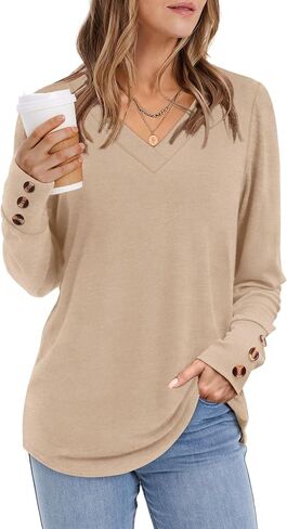 XIEERDUO Long Sleeve Shirt for Women Fall Outfits 2025 Dressy Casual Fashion Clothing V Neck Tunic Tops with Button in Saudi Arabia