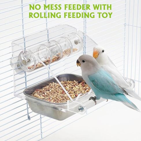 BNOSDM Bird Feeder for Cage with Stainless Steel Food & Water Bowl Acrylic Parakeet Seed Dishes with Anti-Slip Perch Stand for Parrot, Cockatiel, Lovebird, Canary, Finch,Conure,Cockatoo, Pigeon in Saudi Arabia