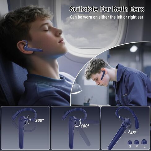 Bluetooth Headset, Wireless Bluetooth Earpiece with ENC Noise Canceling Mic, Talk Single-Ear Headphones, Waterproof Hand-Free Earphone for Business/Trucker/Driver, HEI in Kuwait