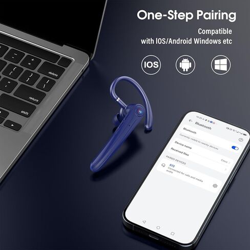 Bluetooth Headset, Wireless Bluetooth Earpiece with ENC Noise Canceling Mic, Talk Single-Ear Headphones, Waterproof Hand-Free Earphone for Business/Trucker/Driver, HEI in Kuwait