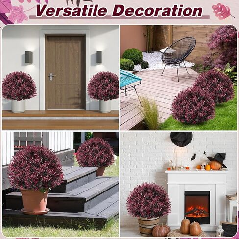 Yunlly Set of 2 Artificial Boxwood Ball Topiary Tree Faux Bush for Outdoor with Ground Spike 24", UV Resistant Fake Shrubs Realistic Boxwood Plants for Garden, Yard, Porch, Patio Decor (Fuchsia) in Kuwait