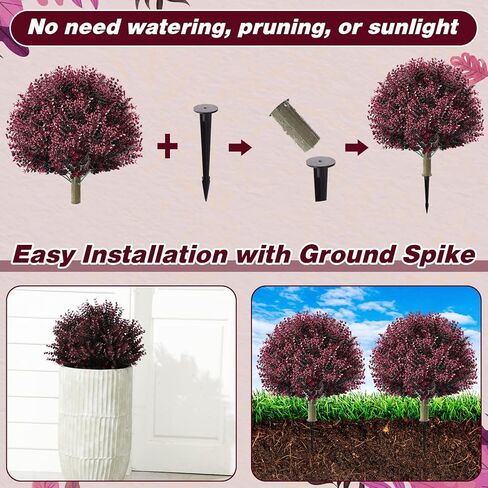 Yunlly Set of 2 Artificial Boxwood Ball Topiary Tree Faux Bush for Outdoor with Ground Spike 24", UV Resistant Fake Shrubs Realistic Boxwood Plants for Garden, Yard, Porch, Patio Decor (Fuchsia) in Kuwait