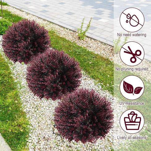 Yunlly Set of 2 Artificial Boxwood Ball Topiary Tree Faux Bush for Outdoor with Ground Spike 24", UV Resistant Fake Shrubs Realistic Boxwood Plants for Garden, Yard, Porch, Patio Decor (Fuchsia) in Kuwait