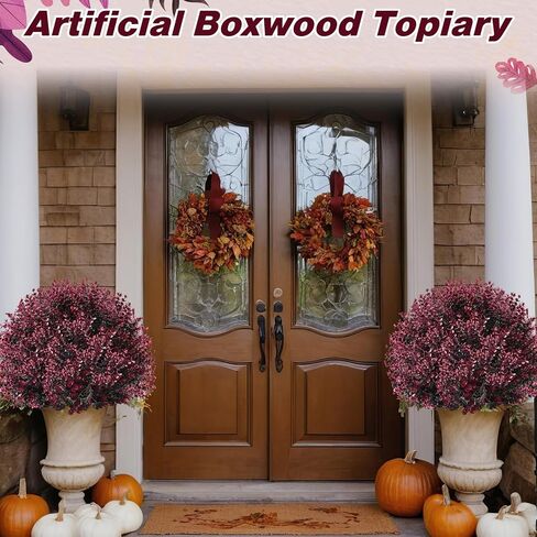 Yunlly Set of 2 Artificial Boxwood Ball Topiary Tree Faux Bush for Outdoor with Ground Spike 24", UV Resistant Fake Shrubs Realistic Boxwood Plants for Garden, Yard, Porch, Patio Decor (Fuchsia) in Kuwait