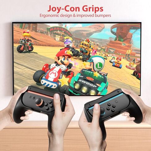 Hand Grips & Steering Wheels 4-Pack Kit for Nintendo Switch 2 (2025), Joy-Con Controller Handles for Mario Kart World/8 Deluxe Ergonomic Anti-Slip Design Family Party Accessories (Blue Orange) in Saudi Arabia