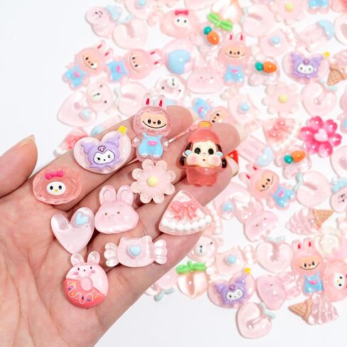 Charms 100PCS Kawaii Flatback Resin Charms for Crafts, Cabochon for DIY Projects, Slime Charm, Resin Art, Scrapbooking, Phone Case & Accessories (Multicolor) in Saudi Arabia