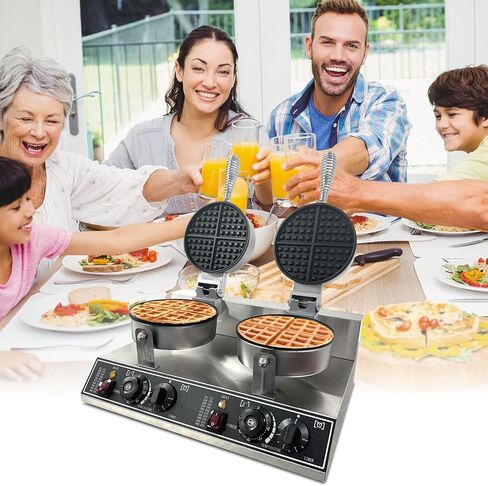 صانع وافل تجاري ، 1200W من الفولاذ المقاوم للصدأ غير لاصق مستدير الحديد مع 122 ℉ إلى 572 ℉ التحكم في المدى المؤقت والوقت ، لخبرات الأسرة للوجبات الخفيفة in Saudi Arabia