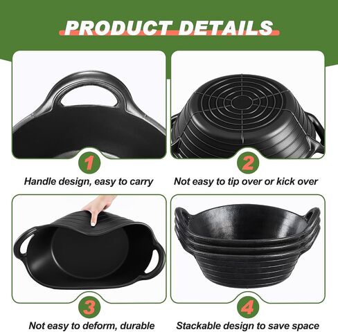 Maxdot 3 Pieces Rubber Feed Pan with Handle 3 Gallon Durable Versatile Horse Feeder Bucket for Livestock Animal Pets Feeding Watering Bowl Supplies in Saudi Arabia