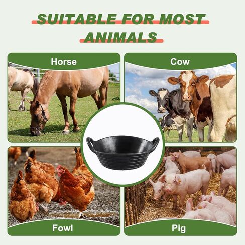 Maxdot 3 Pieces Rubber Feed Pan with Handle 3 Gallon Durable Versatile Horse Feeder Bucket for Livestock Animal Pets Feeding Watering Bowl Supplies in Saudi Arabia