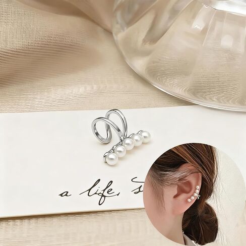 1Pair of Pearl Earrings Cuff For Women Non Piercing Fake Cartilage Wrap Ear Cuff Fashion Earrings Hypoallergenic Ear Cuff Ear Clip on Dainty Jewelry Accessory for Women Trendy in Saudi Arabia