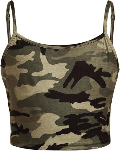 Wdirara Girl's Leopard Print Cami Top Crew Neck Spaghetti Strap Camisole Slim Fit Crops in Saudi Arabia