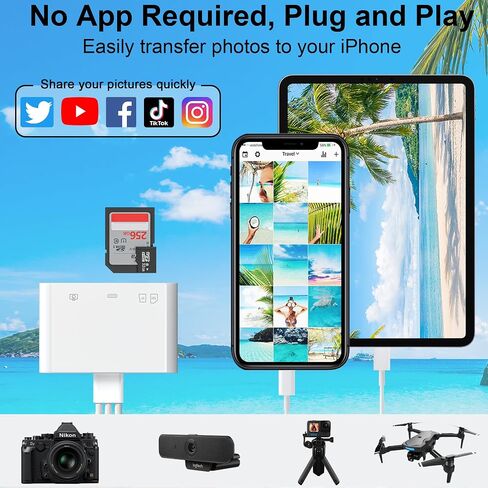 قارئ بطاقة XD USB C و Lightning ، 3 في 1 SD/TF/XD-Picture Card Reader ، محول بطاقة XD-Picture Card Plug OTG وتشغيل الكاميرا لجهاز iPhone 16/15/14 و iPad و MacBook و PC و Android in Kuwait