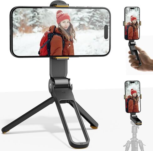 TODI Foldable Mini Phone Tripod - Pocket Cell Phone Stand for Vlog Video, Small Tripod with Universal Phone Holder & Cold Shoe, Lightweight Phone Stand Compatible with iPhone Android in Kuwait