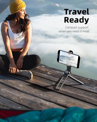 TODI Foldable Mini Phone Tripod - Pocket Cell Phone Stand for Vlog Video, Small Tripod with Universal Phone Holder & Cold Shoe, Lightweight Phone Stand Compatible with iPhone Android in Kuwait