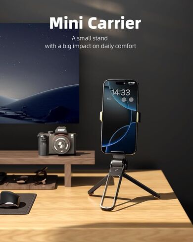 TODI Foldable Mini Phone Tripod - Pocket Cell Phone Stand for Vlog Video, Small Tripod with Universal Phone Holder & Cold Shoe, Lightweight Phone Stand Compatible with iPhone Android in Kuwait