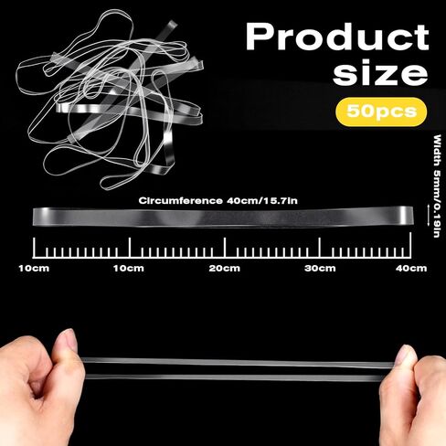 50 Pcs Clear Rubber Bands 200x5mm (Perimeter x Width) Transparent TPU Rubberband Clear Elastic for Home Office Crafts in Kuwait