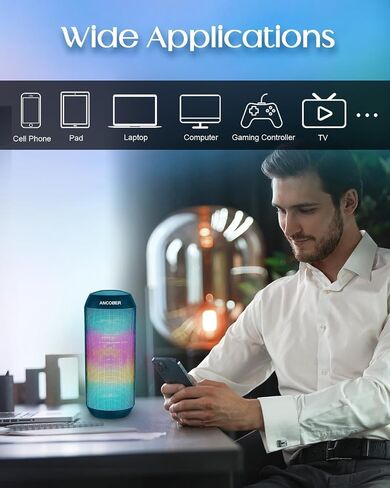 مكبر صوت بلوتوث المحمول ، صوت استريو عالي الدقة مع الأضواء ، اللاسلكي BT5.3 ، IPX4 مقاوم للماء ، قابل لإعادة الشحن ، إقران TWS ، للهواء في الهواء الطلق/داخلي/حفلة ، أدوات إلكترونيات باردة ، هدايا مثالية له لها in Kuwait