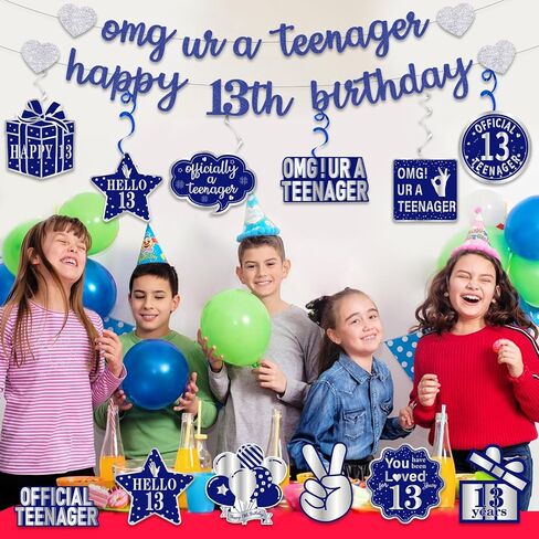 Pre-Strung 13th Birthday Banner Decorations for Girls, Glitter Omg Ur A Teenager Happy 13th Birthday Decor, Rose Gold Thirteen Years Bday Hanging Swirls Party Supplies in Saudi Arabia
