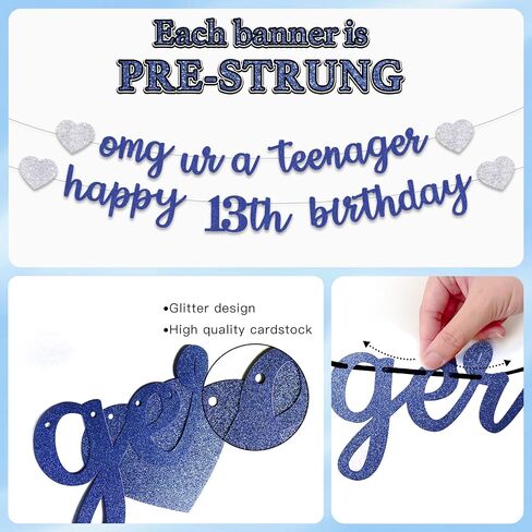 Pre-Strung 13th Birthday Banner Decorations for Girls, Glitter Omg Ur A Teenager Happy 13th Birthday Decor, Rose Gold Thirteen Years Bday Hanging Swirls Party Supplies in Saudi Arabia
