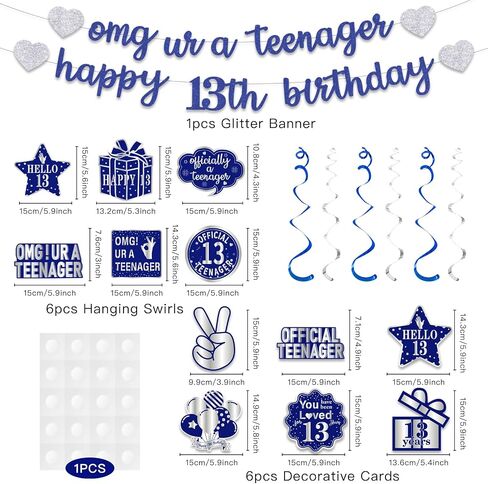Pre-Strung 13th Birthday Banner Decorations for Girls, Glitter Omg Ur A Teenager Happy 13th Birthday Decor, Rose Gold Thirteen Years Bday Hanging Swirls Party Supplies in Saudi Arabia