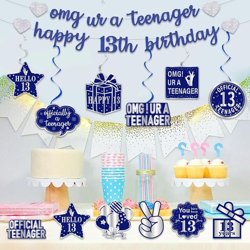 Pre-Strung 13th Birthday Banner Decorations for Girls, Glitter Omg Ur A Teenager Happy 13th Birthday Decor, Rose Gold Thirteen Years Bday Hanging Swirls Party Supplies in Saudi Arabia