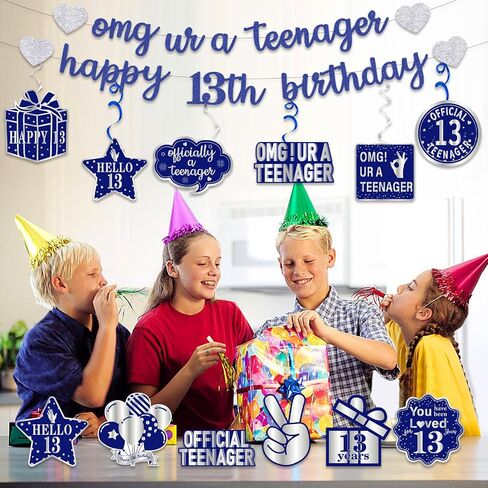 Pre-Strung 13th Birthday Banner Decorations for Girls, Glitter Omg Ur A Teenager Happy 13th Birthday Decor, Rose Gold Thirteen Years Bday Hanging Swirls Party Supplies in Saudi Arabia