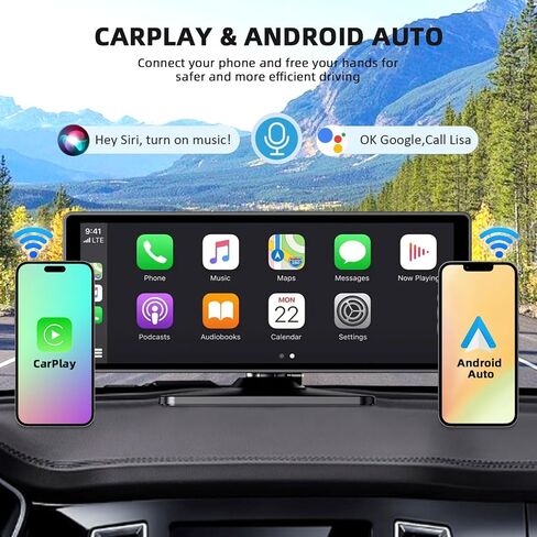 شاشة Carplay لاسلكية مقاس 7 بوصات للسيارة، شاشة لمس ستيريو محمولة للسيارة مع A-pple Carplay وAndroid Auto، شاشة تشغيل السيارة مع كاميرا احتياطية، ملاحة GPS، التحكم الصوتي، رابط المرآة، بلوتوث، FM in Saudi Arabia