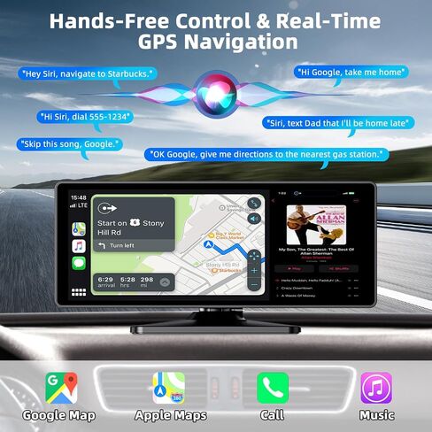 شاشة Carplay لاسلكية مقاس 7 بوصات للسيارة، شاشة لمس ستيريو محمولة للسيارة مع A-pple Carplay وAndroid Auto، شاشة تشغيل السيارة مع كاميرا احتياطية، ملاحة GPS، التحكم الصوتي، رابط المرآة، بلوتوث، FM in Saudi Arabia