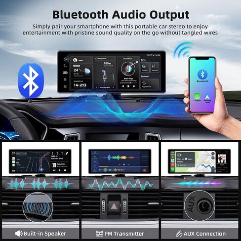 شاشة Carplay لاسلكية مقاس 7 بوصات للسيارة، شاشة لمس ستيريو محمولة للسيارة مع A-pple Carplay وAndroid Auto، شاشة تشغيل السيارة مع كاميرا احتياطية، ملاحة GPS، التحكم الصوتي، رابط المرآة، بلوتوث، FM in Saudi Arabia