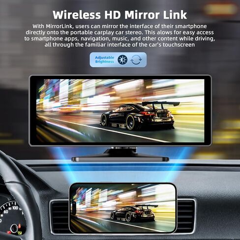 شاشة Carplay لاسلكية مقاس 7 بوصات للسيارة، شاشة لمس ستيريو محمولة للسيارة مع A-pple Carplay وAndroid Auto، شاشة تشغيل السيارة مع كاميرا احتياطية، ملاحة GPS، التحكم الصوتي، رابط المرآة، بلوتوث، FM in Saudi Arabia