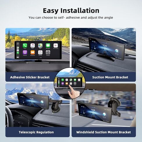 شاشة Carplay لاسلكية مقاس 7 بوصات للسيارة، شاشة لمس ستيريو محمولة للسيارة مع A-pple Carplay وAndroid Auto، شاشة تشغيل السيارة مع كاميرا احتياطية، ملاحة GPS، التحكم الصوتي، رابط المرآة، بلوتوث، FM in Saudi Arabia