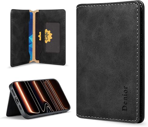 Denior for MagSafe Wallet Magnetic Card Holder, RFID Slim Card Holder, 3 Card Slots, Magnetic Compatible Slim for iPhone 16/15/14/13/12 Series Phone Wallet (Black) in Saudi Arabia