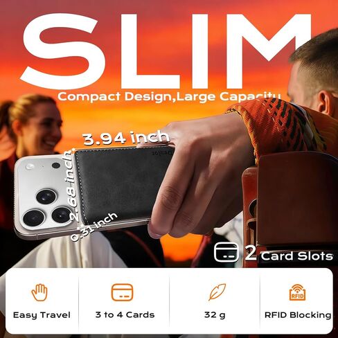 Denior for MagSafe Wallet Magnetic Card Holder, RFID Slim Card Holder, 3 Card Slots, Magnetic Compatible Slim for iPhone 16/15/14/13/12 Series Phone Wallet (Black) in Saudi Arabia
