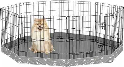 Dog Playpen Bottom Pad for 24" Metal Octagon 8-Panel Pet Pen | Waterproof Reusable Dog Training Mat | Design with Elastic Buckle Connections (Note: Playpen Not Included) (Black) in Saudi Arabia