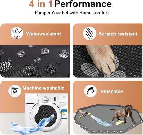 Dog Playpen Bottom Pad for 24" Metal Octagon 8-Panel Pet Pen | Waterproof Reusable Dog Training Mat | Design with Elastic Buckle Connections (Note: Playpen Not Included) (Black) in Saudi Arabia