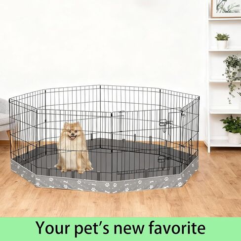 Dog Playpen Bottom Pad for 24" Metal Octagon 8-Panel Pet Pen | Waterproof Reusable Dog Training Mat | Design with Elastic Buckle Connections (Note: Playpen Not Included) (Black) in Saudi Arabia