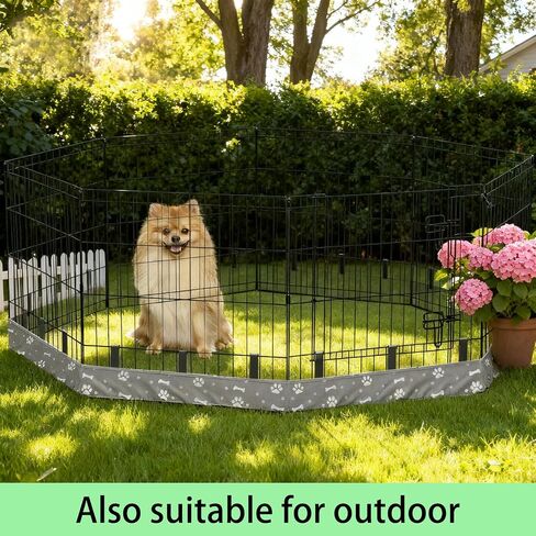 Dog Playpen Bottom Pad for 24" Metal Octagon 8-Panel Pet Pen | Waterproof Reusable Dog Training Mat | Design with Elastic Buckle Connections (Note: Playpen Not Included) (Black) in Saudi Arabia