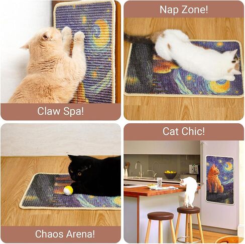 SOLDAY Sisal Cat Scratcher Mat for Floor Wall Carpet Couch Furniture, 22x13 inch Anti Scratch Furniture Protector, Cat Scratching Posts Board with Velcro Tape(Black Cat Rules) in Saudi Arabia