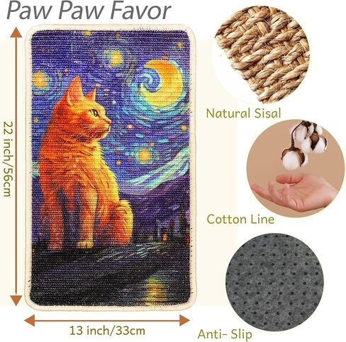 SOLDAY Sisal Cat Scratcher Mat for Floor Wall Carpet Couch Furniture, 22x13 inch Anti Scratch Furniture Protector, Cat Scratching Posts Board with Velcro Tape(Black Cat Rules) in Saudi Arabia