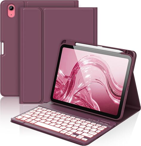 aMZCaSE لجهاز iPad الجيل العاشر مع لوحة مفاتيح 10.9 بوصة (2022)، حافظة لوحة مفاتيح بإضاءة خلفية 7 ألوان، غطاء لوحة مفاتيح لاسلكي قابل للفصل مع حامل أقلام لجهاز iPad الجيل العاشر الجديد، وردي فاتح in Kuwait