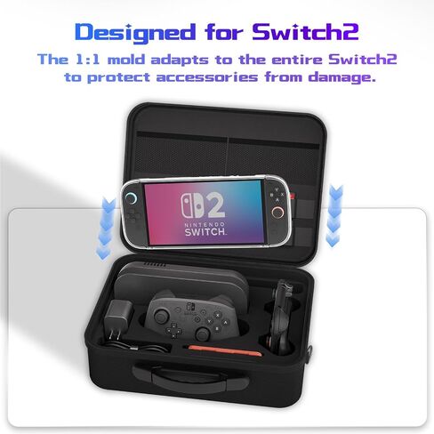 Gaekol All in One Carrying Case for Nintendo Switch 2(2025), Waterproof Large Hard Travel Storage Bag for Switch 2, Pro Controller, Joy-Cons Grip, Dock, 18 Game Card Slots and Accessories, Grey in Saudi Arabia