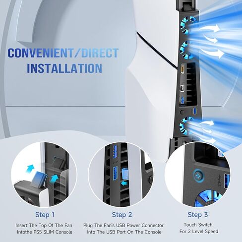Brhe PS5 Pro Cooling Fan ، PS5 Pro Cooling Accessories لـ PS5 Pro Digital/Discs Edition مع 3 منافذ المعجبين/USB 3.0 ، مروحة التبريد لـ PlayStation5 Pro مع LED Light ， ليس لـ PS5 2020 و PS5 Slim in Kuwait
