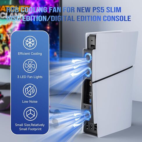 Brhe PS5 Pro Cooling Fan ، PS5 Pro Cooling Accessories لـ PS5 Pro Digital/Discs Edition مع 3 منافذ المعجبين/USB 3.0 ، مروحة التبريد لـ PlayStation5 Pro مع LED Light ， ليس لـ PS5 2020 و PS5 Slim in Kuwait