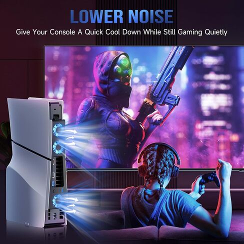 Brhe PS5 Pro Cooling Fan ، PS5 Pro Cooling Accessories لـ PS5 Pro Digital/Discs Edition مع 3 منافذ المعجبين/USB 3.0 ، مروحة التبريد لـ PlayStation5 Pro مع LED Light ， ليس لـ PS5 2020 و PS5 Slim in Kuwait