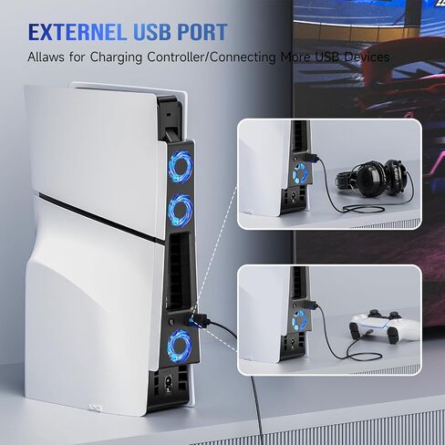Brhe PS5 Pro Cooling Fan ، PS5 Pro Cooling Accessories لـ PS5 Pro Digital/Discs Edition مع 3 منافذ المعجبين/USB 3.0 ، مروحة التبريد لـ PlayStation5 Pro مع LED Light ， ليس لـ PS5 2020 و PS5 Slim in Kuwait